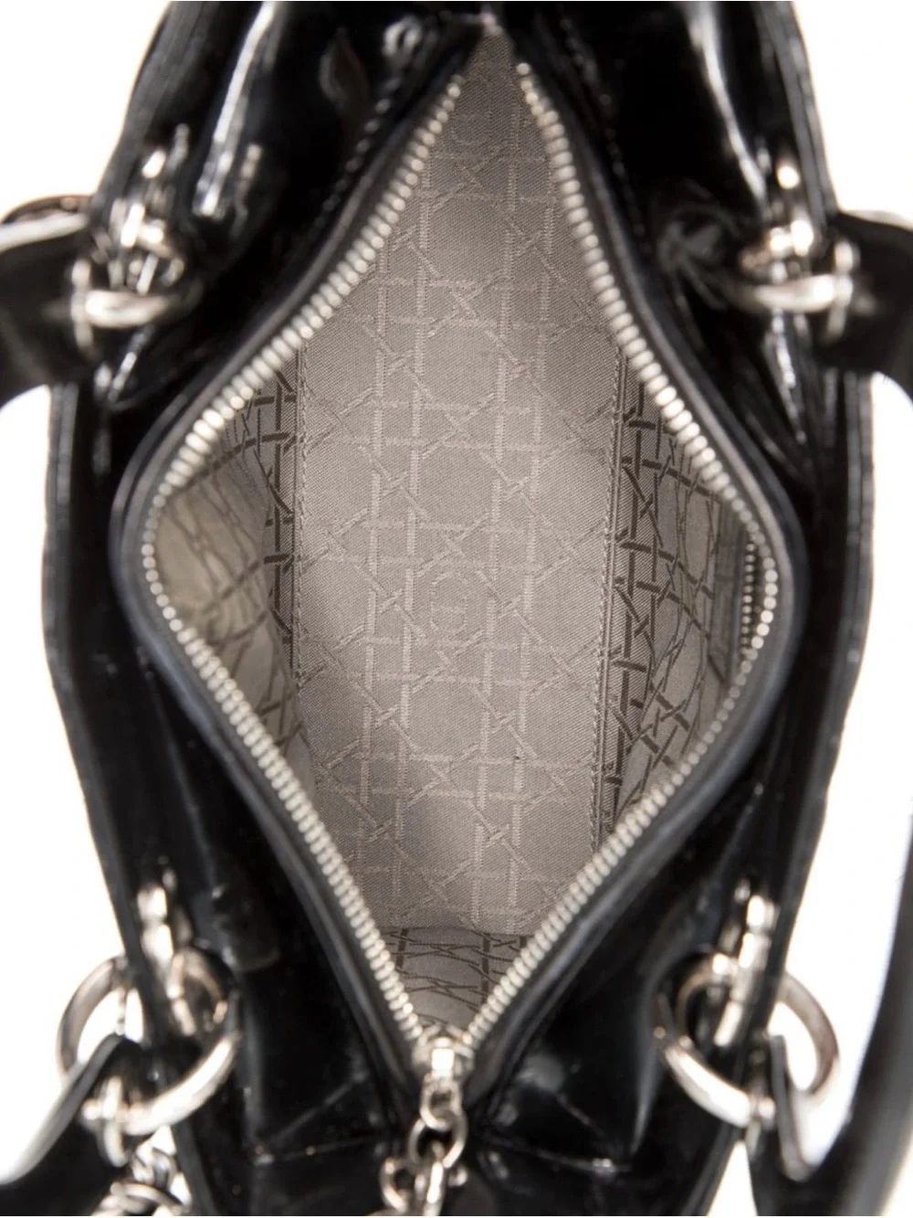 Dior Black Patent Quilted Lady Tote with Silver Hardware